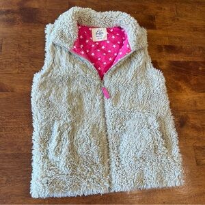 Mini Boden Faux fur fleece furry cream vest with pink lining zip up size 11-12